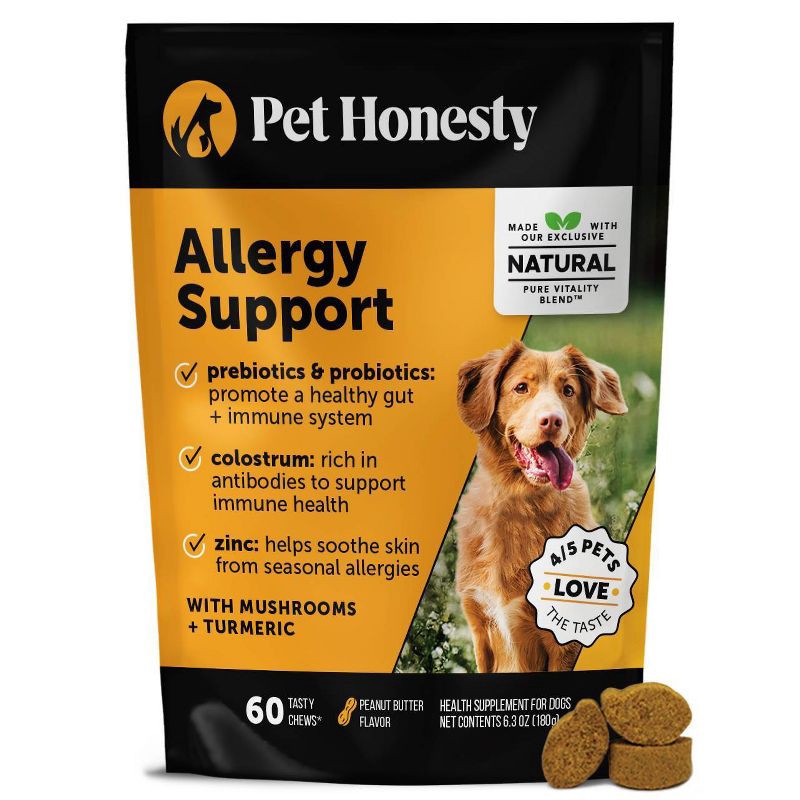 slide 1 of 10, Pet Honesty Allergy Support Peanut Butter Flavor Supplement for Dog - 60ct, 60 ct