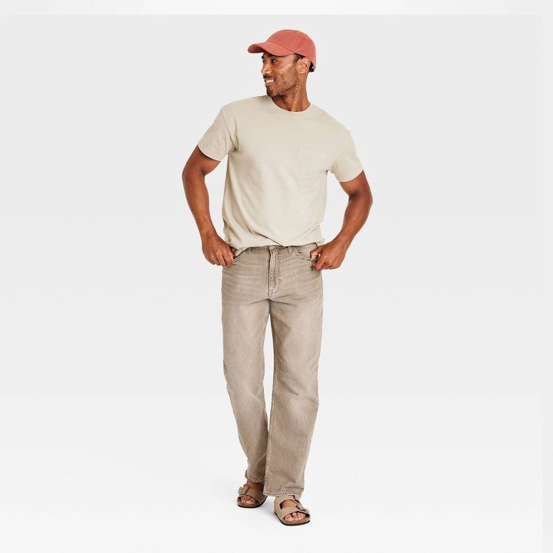 slide 3 of 3, Men's Relaxed Fit Jeans - Goodfellow & Co™ Tan 34x32: Mid Rise, Denim, Stretch, 1 ct