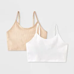 Girls' 2pk Cotton Shelf Bra Cami - Cat & Jack™ White/Beige S