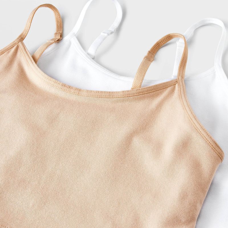 slide 3 of 4, Girls' 2pk Cotton Shelf Bra Cami - Cat & Jack™ White/Beige L, 2 ct