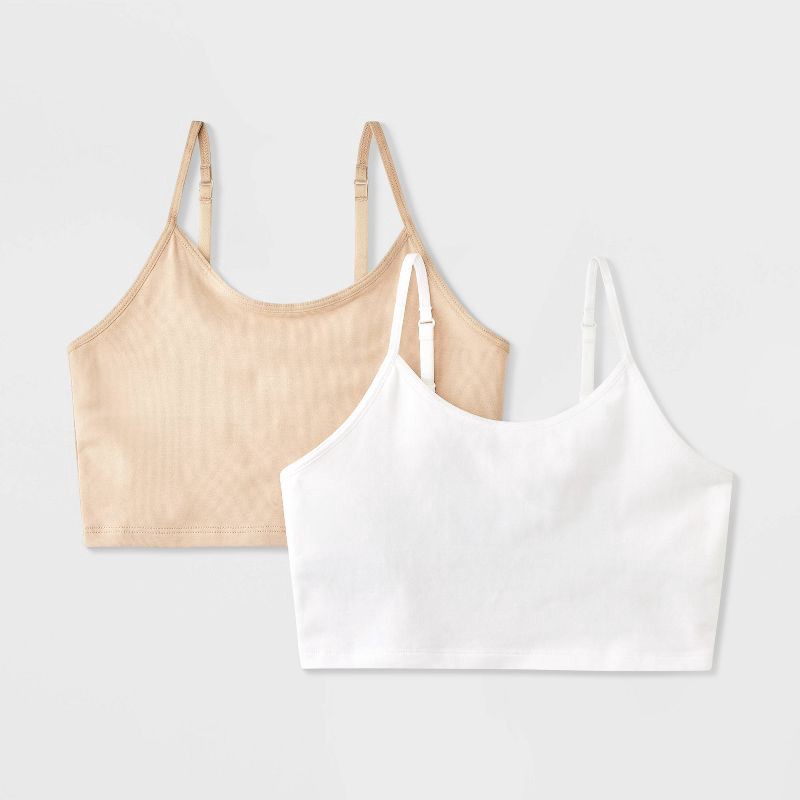 slide 1 of 4, Girls' 2pk Cotton Shelf Bra Cami - Cat & Jack™ White/Beige L, 2 ct