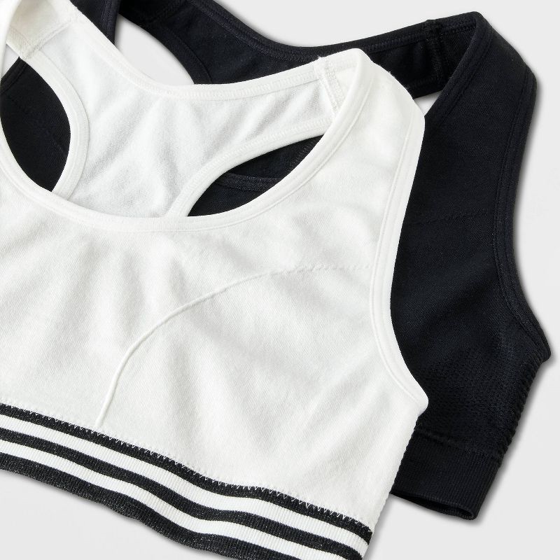 slide 3 of 3, Girls' 2pk Sports Bra - Cat & Jack™ White/Black S, 2 ct