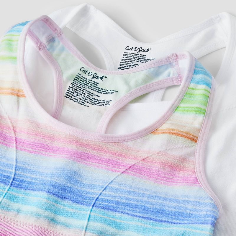 slide 3 of 3, Girls' 2pk Sports Bra - Cat & Jack™ White/Pink/Blue L, 2 ct