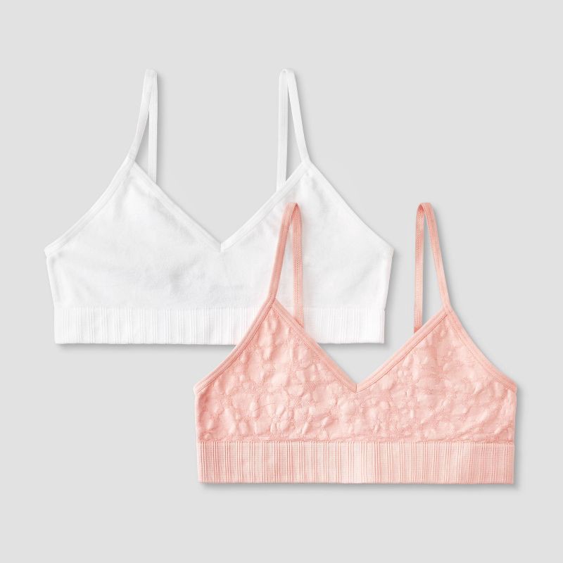slide 1 of 3, Girls' 2pk Seamless Bra - Cat & Jack™ Pink/White M, 2 ct