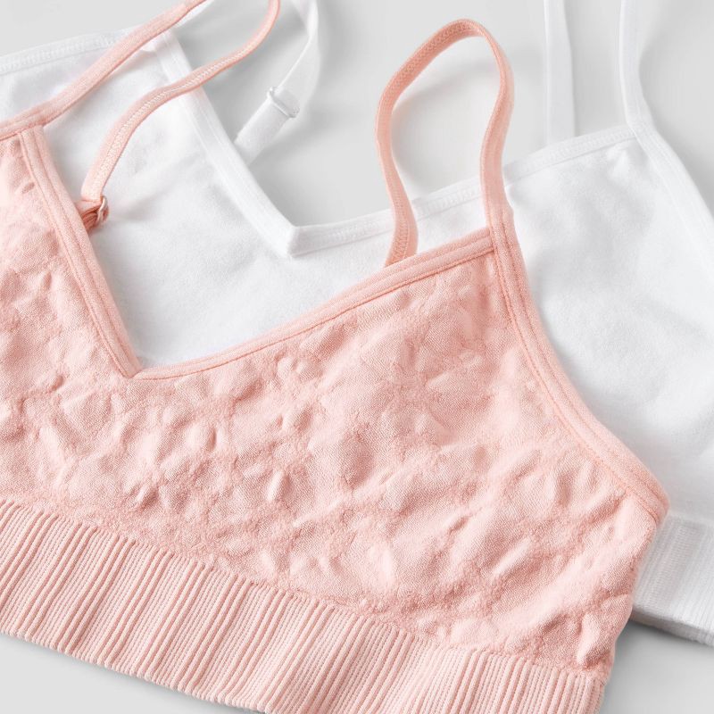 slide 3 of 3, Girls' 2pk Seamless Bra - Cat & Jack™ Pink/White XL: Wireless Bralette, Adjustable Straps, 2 ct
