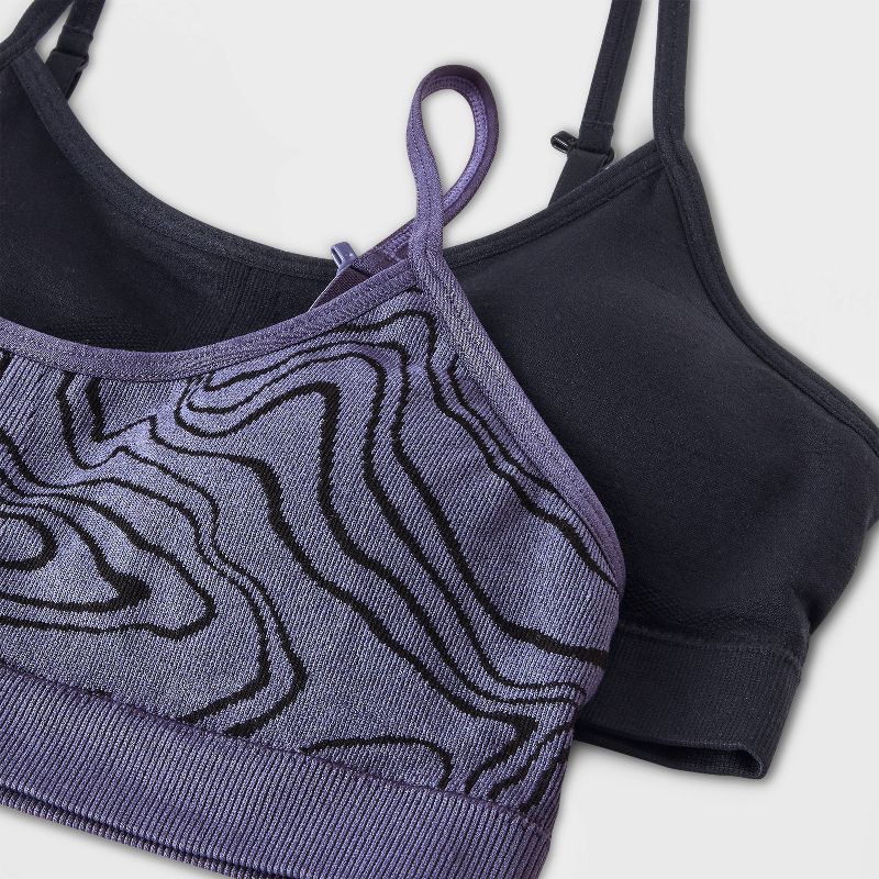 slide 3 of 4, Girls' 2pk Seamless Ruched Bra - art class™ Gray/Black S: Adjustable Strap, Unpadded Cup, Pull-On, 2 ct