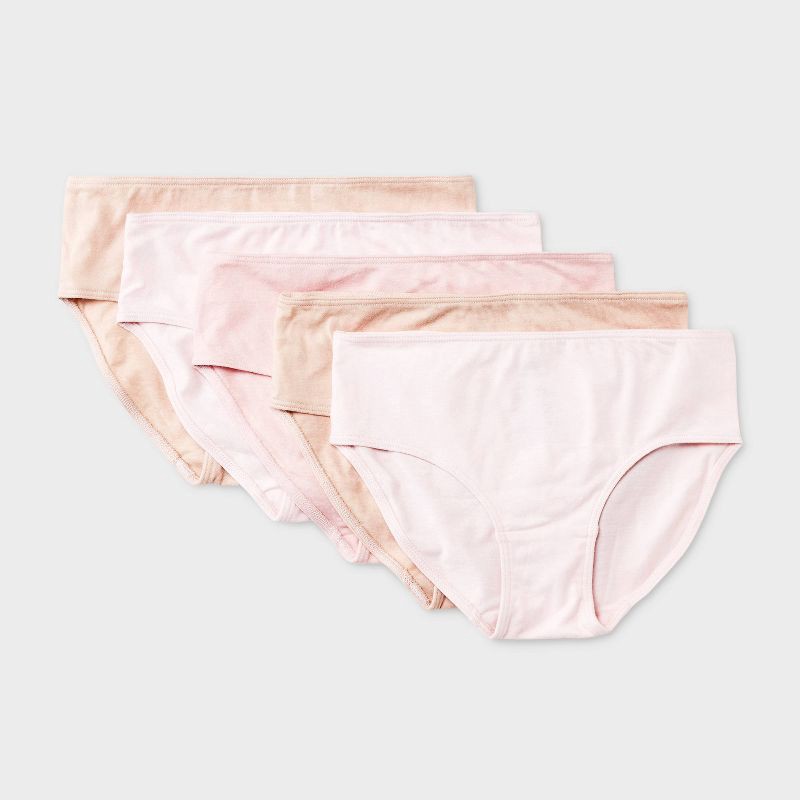 slide 1 of 3, Girls' 5pk Hipster Underwear - Dealworthy™ Beige/Pink L, 5 ct
