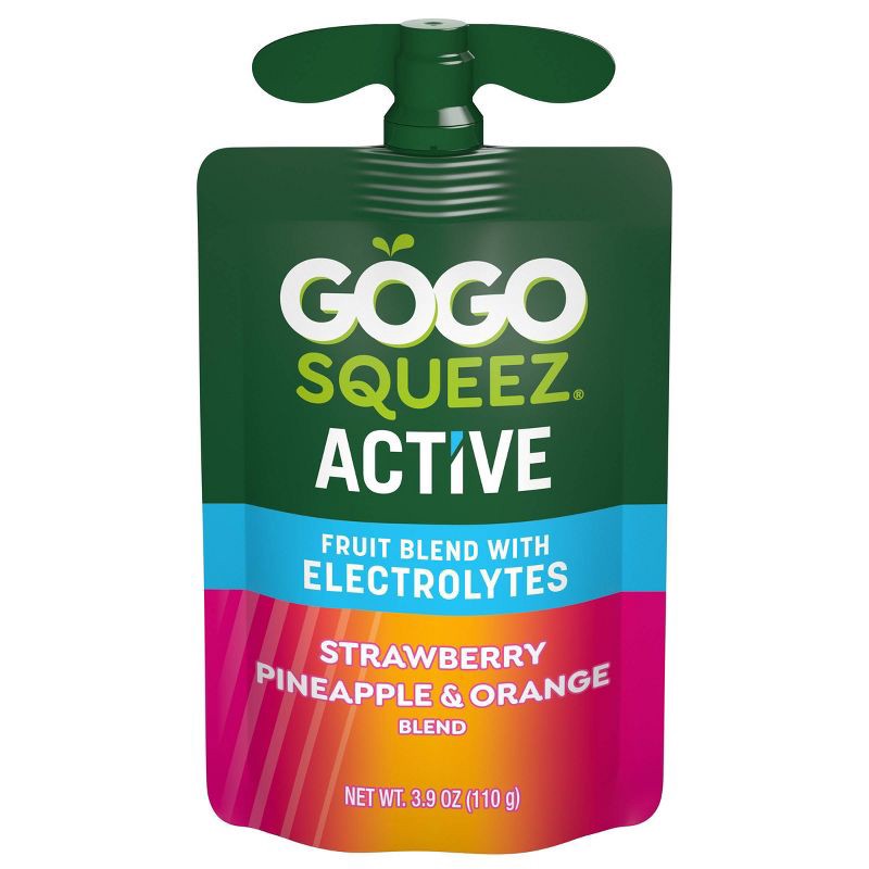 slide 3 of 11, GoGo SqueeZ Active Electrolyte No Sugar Added Strawberry Pineapple Orange Fruit Blend Pouches - 3.9oz/10ct, 3.9 oz, 10 ct