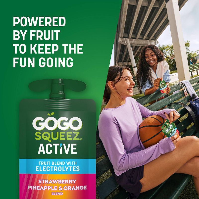 slide 4 of 11, GoGo SqueeZ Active Electrolyte No Sugar Added Strawberry Pineapple Orange Fruit Blend Pouches - 3.9oz/10ct, 3.9 oz, 10 ct