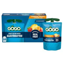 GoGo SqueeZ Active Electrolyte No Sugar Added Strawberry Pineapple Orange Fruit Blend Pouches - 3.9oz/10ct