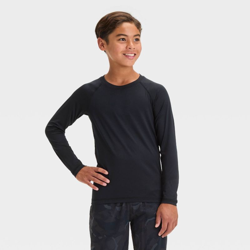 slide 1 of 3, Boys' Long Sleeve Fitted Crewneck T-Shirt - All In Motion™ Black L, 1 ct