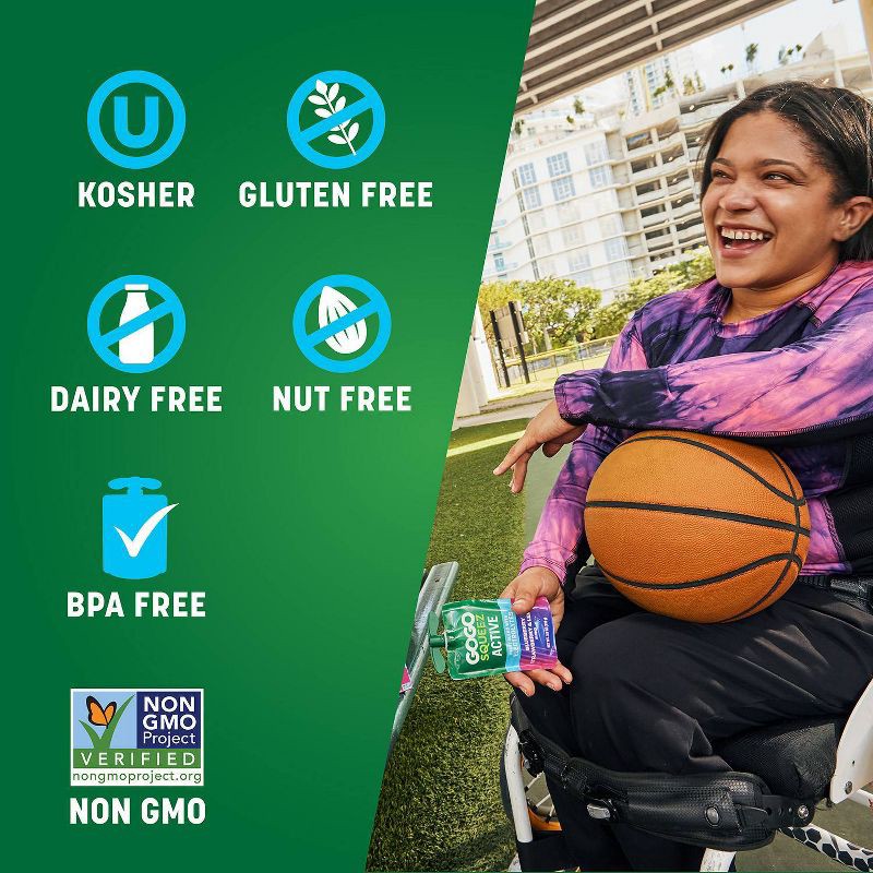 slide 6 of 10, GoGo SqueeZ Active Electrolyte No Sugar Added Blueberry Strawberry & Lemon Fruit Blend Pouches - 3.9oz/10ct, 3.9 oz, 10 ct