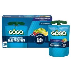 GoGo SqueeZ Electrolytes No Sugar Added Blueberry Strawberry Lemon Variety Pack - 3.9oz/10ct
