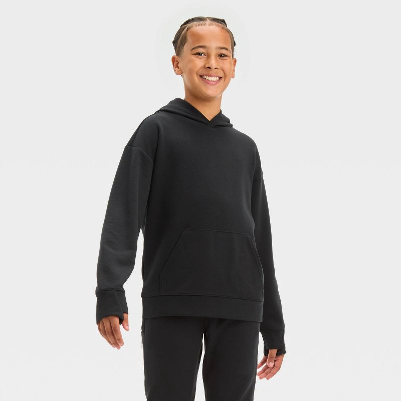 slide 1 of 3, Boys' Mesh Spacer Hooded Sweatshirt - All In Motion™ Black L, 1 ct