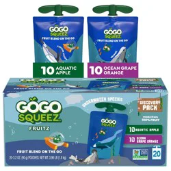GoGo SqueeZ Applesauce and Fruit Puree Discovery Variety Pack Arctic Apple and Glacier Grape Orange Pouches - 64oz/20ct