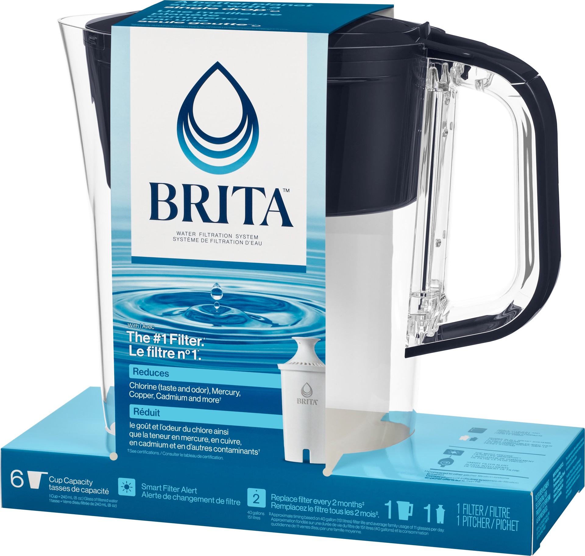 slide 4 of 5, Brita Small 6 Cup Denali Water Filter Pitcher with 1 Brita Standard Filter, Made Without BPA, Black, 1 ct