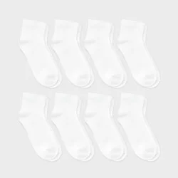 Kids' 8pk Ankle Length Socks - Dealworthy™ White XS/S