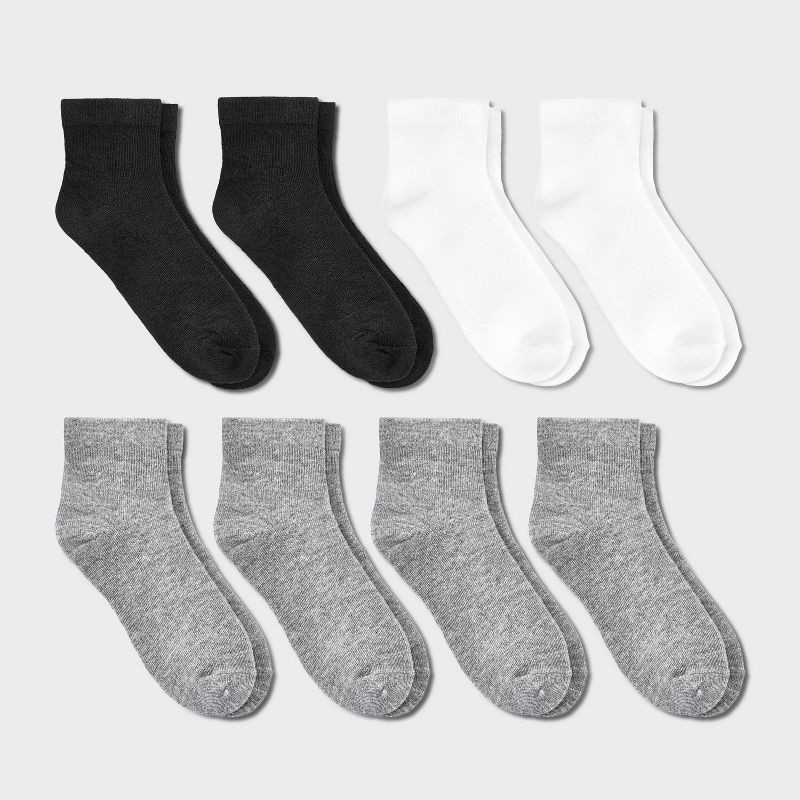 slide 1 of 3, Kids' 8pk Ankle Length Socks - Dealworthy™ White/Gray/Black XS/S, 8 ct