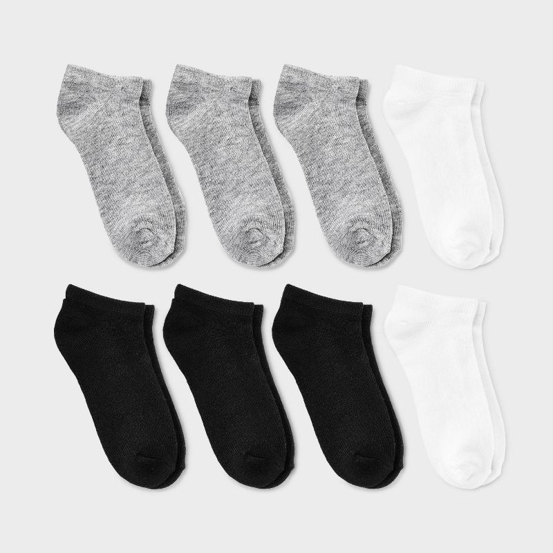 slide 1 of 3, Kids' 8pk Low Cut Socks - Dealworthy™ White/Gray/Black XS/S, 8 ct