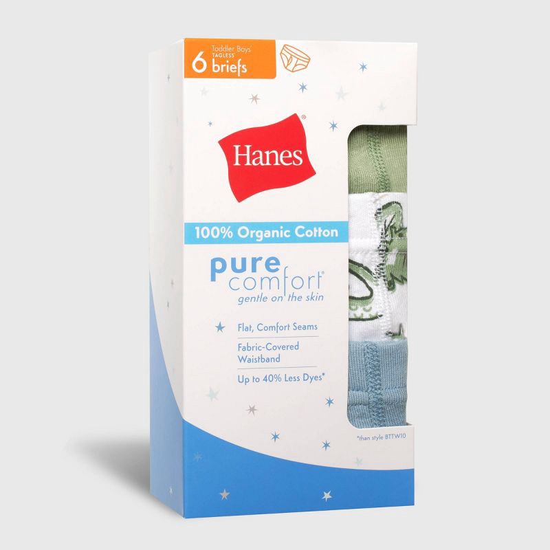 slide 2 of 5, Hanes Toddler Boys' 6pk Organic Cotton Briefs - 2T-3T: Tagless Knit Underwear, Pull-On Waistband, 6 ct