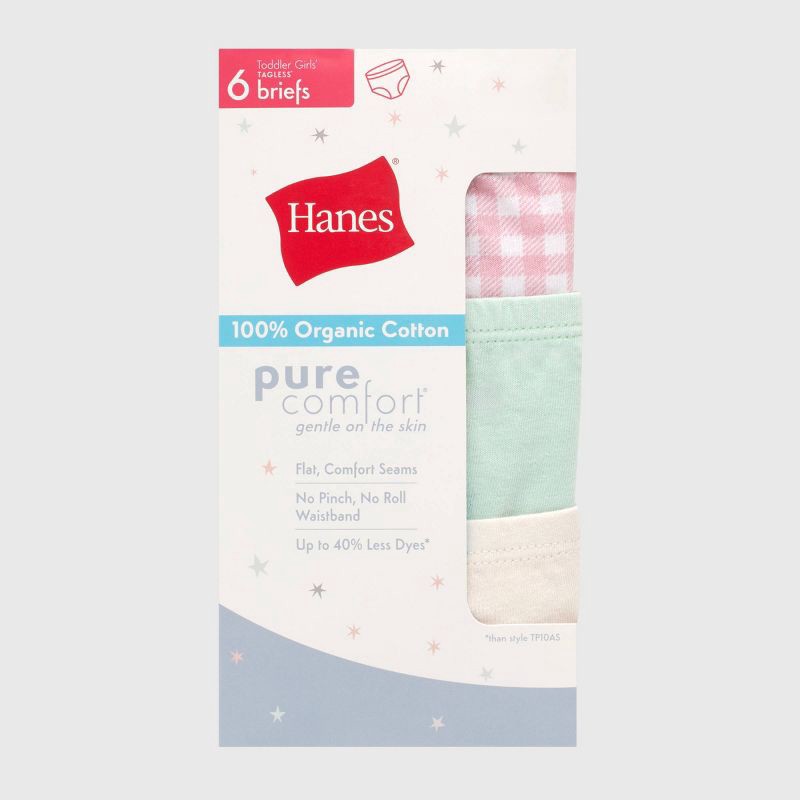 slide 2 of 5, Hanes Toddler Girls' 6pk Organic Cotton Briefs - 2T-3T: High Rise Knit Underwear, Lightweight, Pull-On Waist, Machine Washable, 6 ct