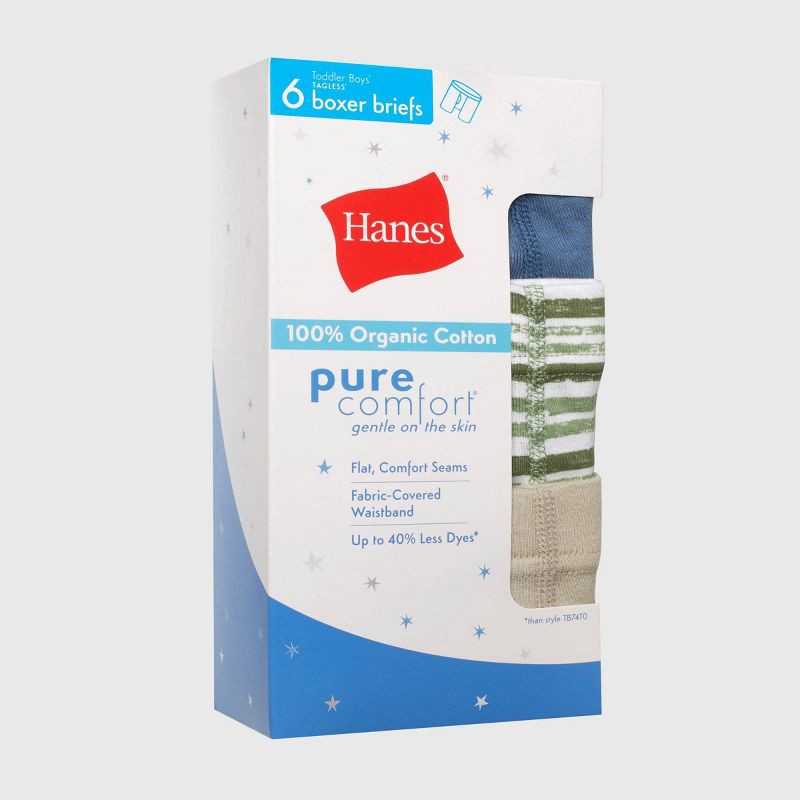slide 2 of 5, Hanes Toddler Boys' 6pk Organic Cotton Boxer Briefs - 2T-3T: Tagless Knit Underwear, Pull-On Waistband, 6 ct