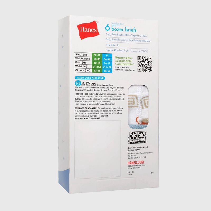 slide 3 of 5, Hanes Toddler Boys' 6pk Organic Cotton Boxer Briefs - 2T-3T: Tagless Knit Underwear, Pull-On Waistband, 6 ct