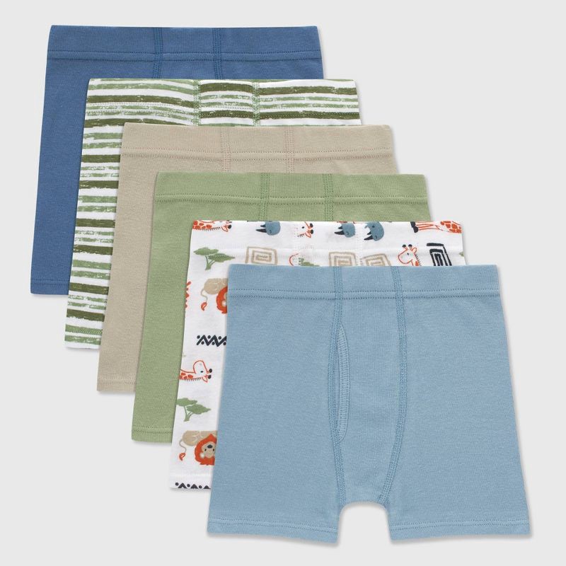 slide 1 of 5, Hanes Toddler Boys' 6pk Organic Cotton Boxer Briefs - 4T: Tagless Knit Underwear, Pull-On Waistband, 6 ct