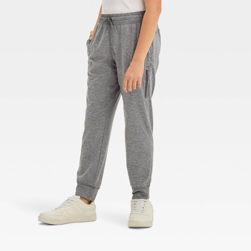 slide 1 of 3, Boys' Soft Stretch Jogger Pants - All In Motion™ Heather Gray XL: Recycled Polyester, Spandex, Moisture Wicking, Quick Drying, 1 ct