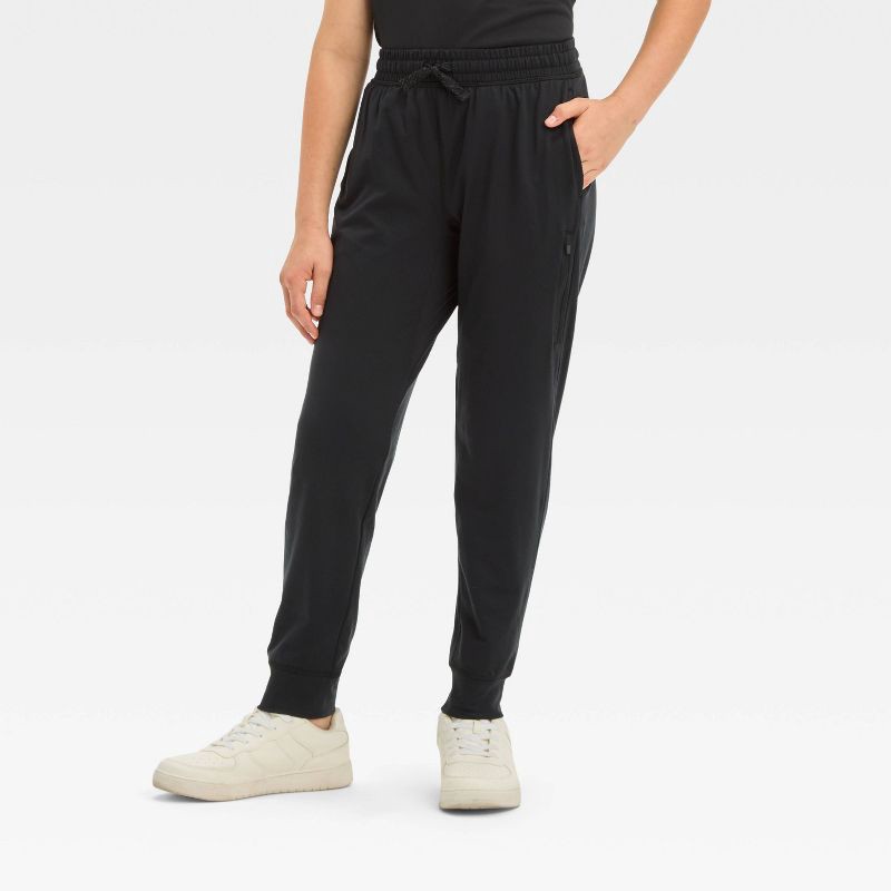 slide 1 of 3, Boys' Soft Stretch Jogger Pants - All In Motion™ Black Onyx L: Recycled Polyester, Moisture Wicking, 1 ct