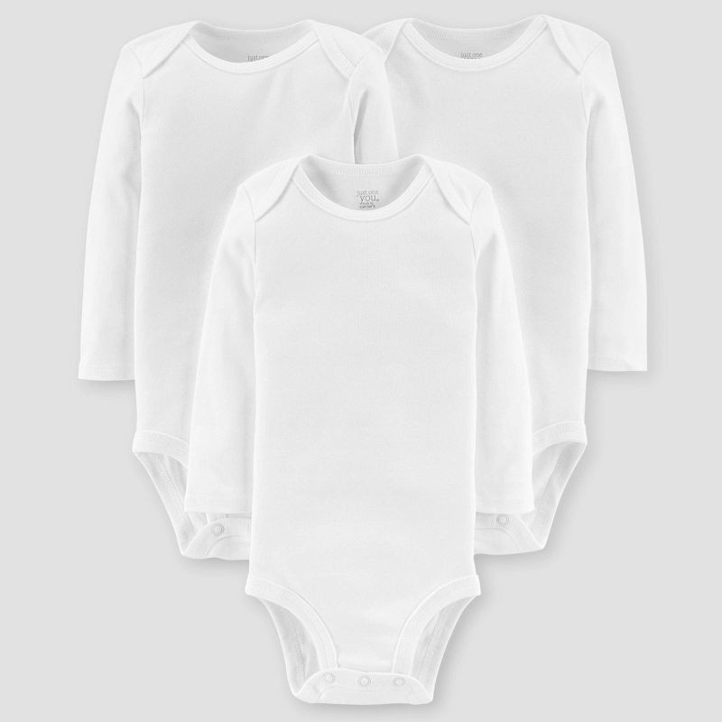 slide 1 of 6, Carter's Just One You® Baby 3pk Long Sleeve Bodysuit - White Preemie: 100% Cotton, Crew Neck, Crotch Snap, Tagless Design, 3 ct