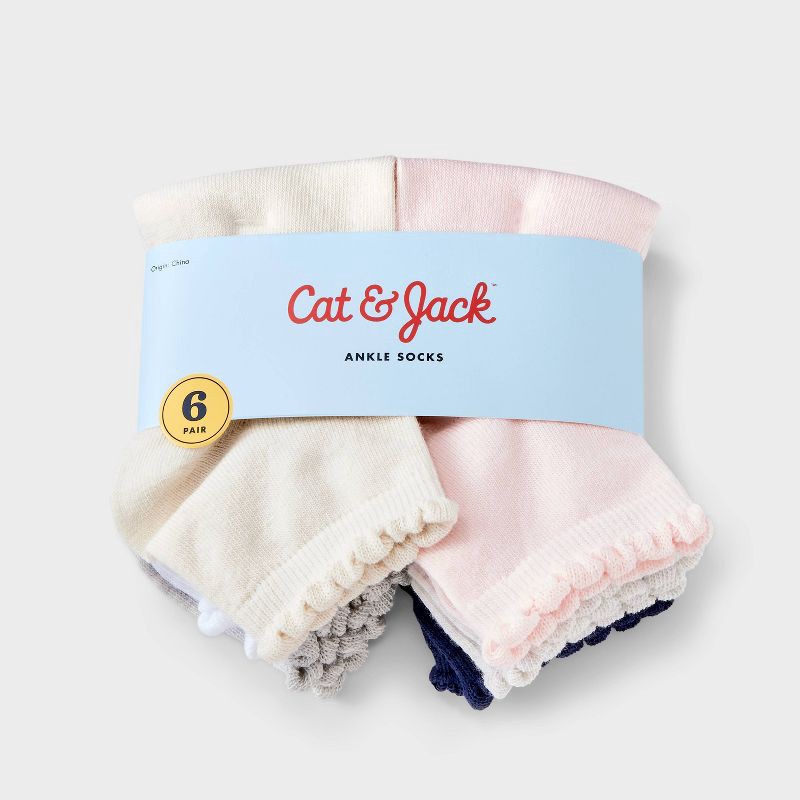 slide 2 of 3, Girls' 6pk Scallop Ankle Socks - Cat & Jack™ S, 6 ct