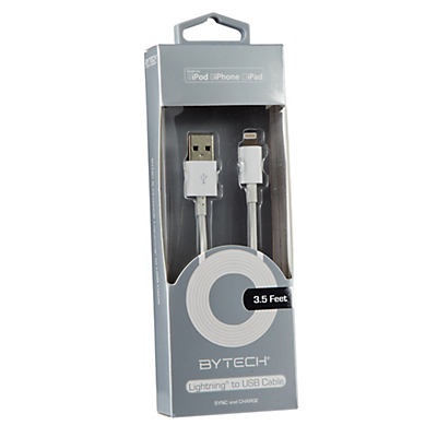 slide 1 of 1, Bytech Lighting to USB Cable, 3.5 Feet White, 1 ct