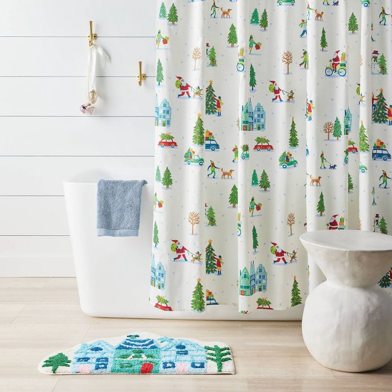 slide 1 of 1, Christmas Winter Village Scene Shower Curtain White - Wondershop™, 1 ct