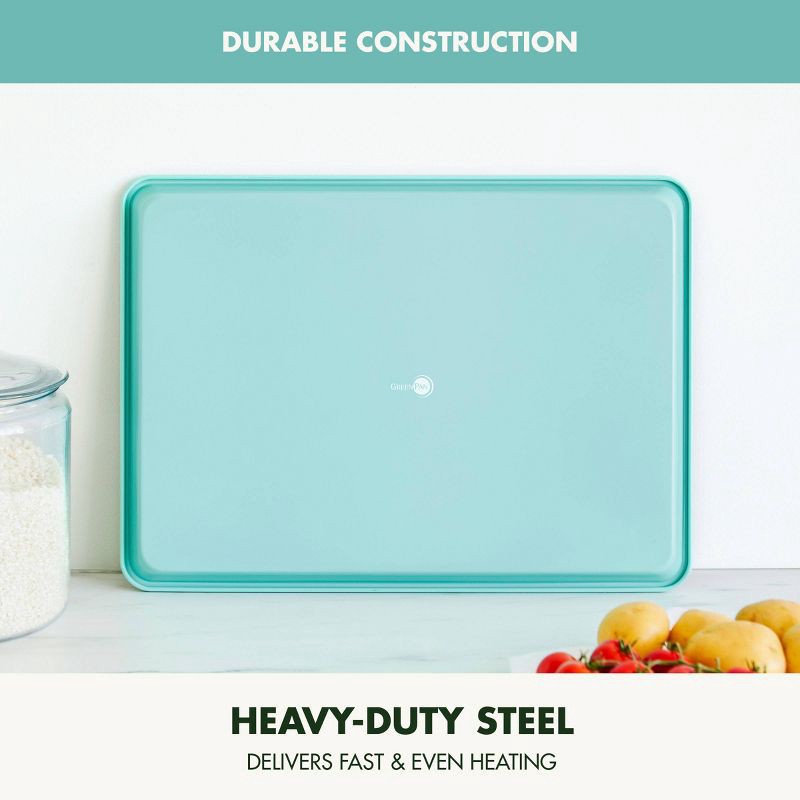 slide 3 of 9, GreenPan 18"x13" Nonstick Ceramic Cookie Sheet Turquoise: Carbon Steel Bakeware, Dishwasher-Safe, PFOA-Free, 1 ct