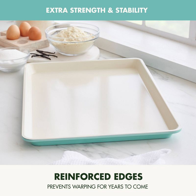 slide 6 of 9, GreenPan 18"x13" Nonstick Ceramic Cookie Sheet Turquoise: Carbon Steel Bakeware, Dishwasher-Safe, PFOA-Free, 1 ct