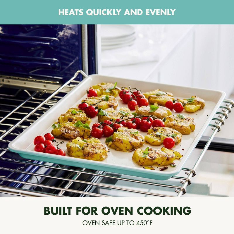 slide 7 of 9, GreenPan 18"x13" Nonstick Ceramic Cookie Sheet Turquoise: Carbon Steel Bakeware, Dishwasher-Safe, PFOA-Free, 1 ct