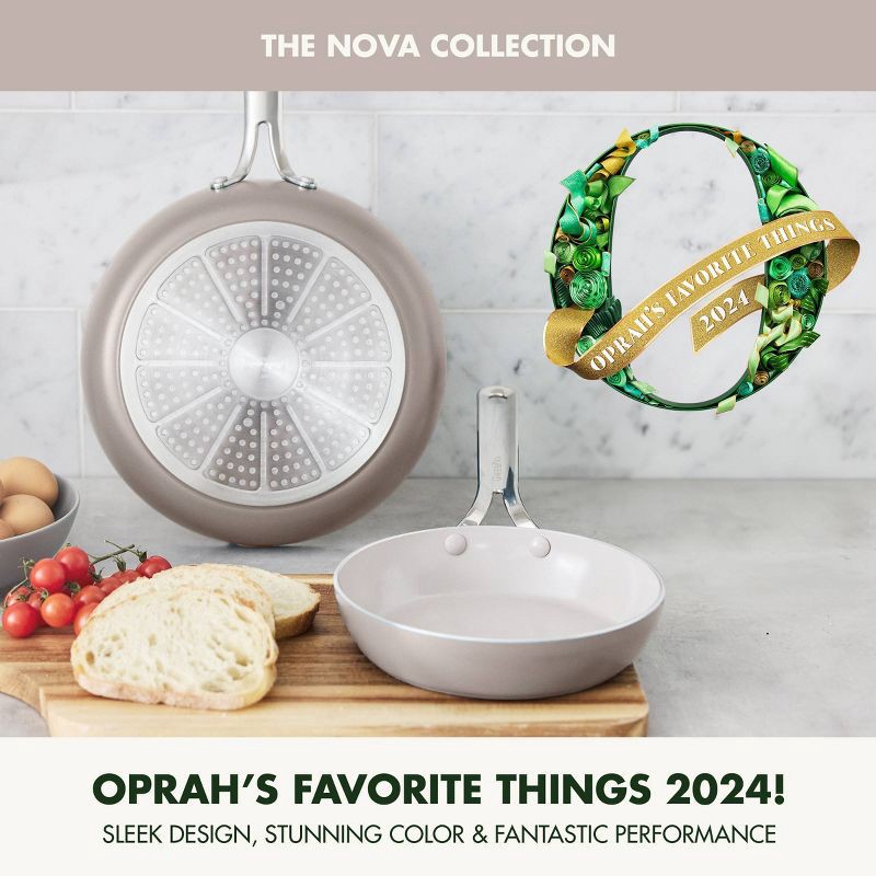 slide 2 of 10, GreenPan Nova 2pk Aluminum Ceramic Nonstick Fry pan Set with Stainless Steel Handle Clay: Lifetime Warranty, Induction Safe, 2 ct