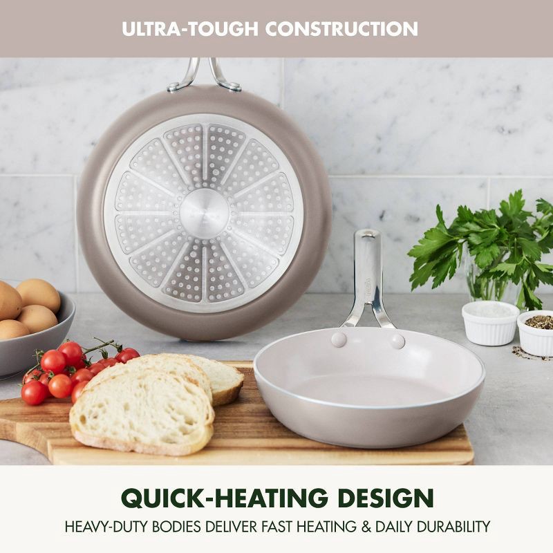 slide 4 of 10, GreenPan Nova 2pk Aluminum Ceramic Nonstick Fry pan Set with Stainless Steel Handle Clay: Lifetime Warranty, Induction Safe, 2 ct