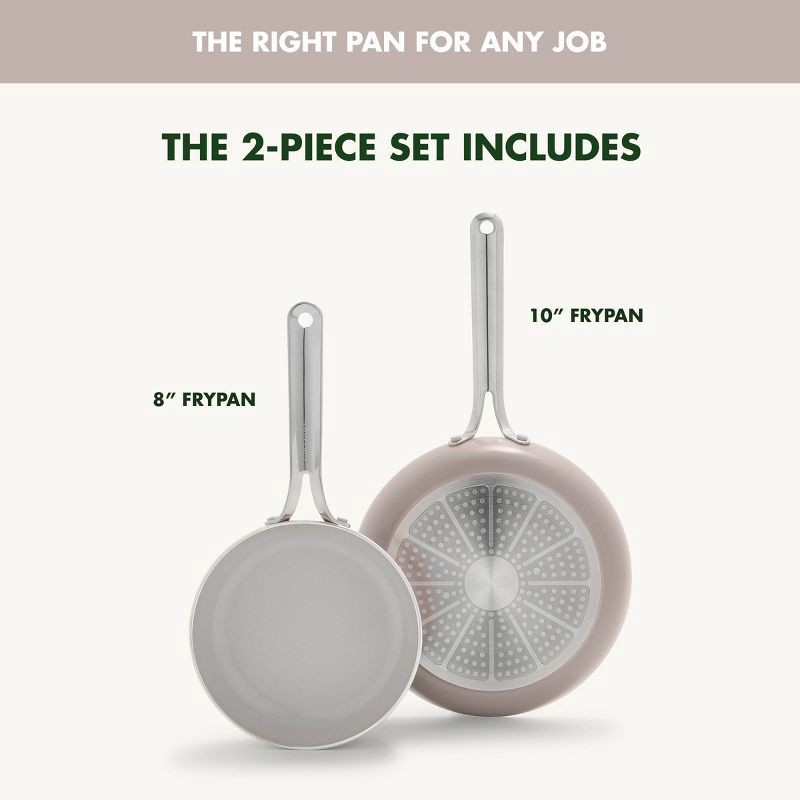 slide 5 of 10, GreenPan Nova 2pk Aluminum Ceramic Nonstick Fry pan Set with Stainless Steel Handle Clay: Lifetime Warranty, Induction Safe, 2 ct