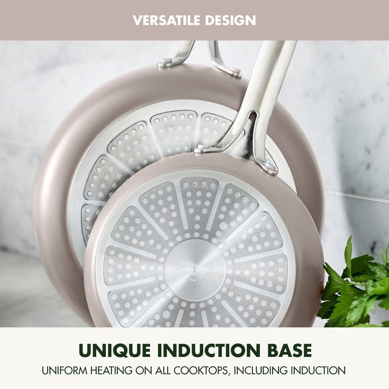 slide 7 of 10, GreenPan Nova 2pk Aluminum Ceramic Nonstick Fry pan Set with Stainless Steel Handle Clay: Lifetime Warranty, Induction Safe, 2 ct