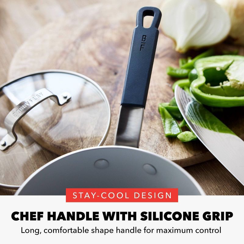 slide 6 of 11, Bobby Flay 2.54qt Ceramic Nonstick Aluminum Sauce Pan with Lid Oxford Blue: Dishwasher-Safe, Lifetime Warranty, 2.54 qt