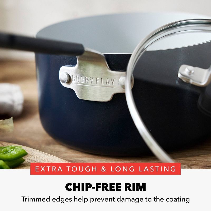 slide 7 of 11, Bobby Flay 2.54qt Ceramic Nonstick Aluminum Sauce Pan with Lid Oxford Blue: Dishwasher-Safe, Lifetime Warranty, 2.54 qt