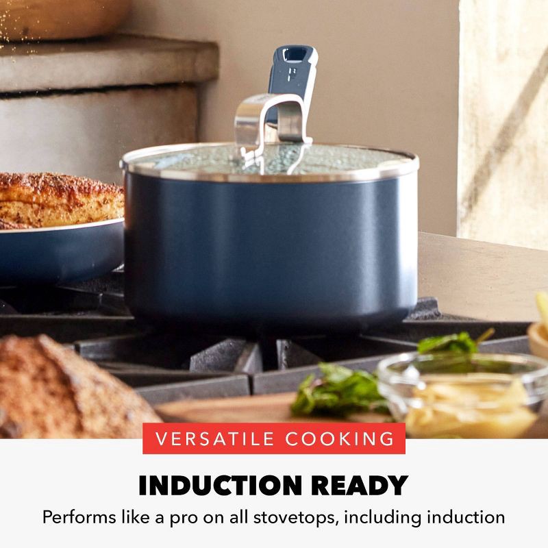 slide 8 of 11, Bobby Flay 2.54qt Ceramic Nonstick Aluminum Sauce Pan with Lid Oxford Blue: Dishwasher-Safe, Lifetime Warranty, 2.54 qt