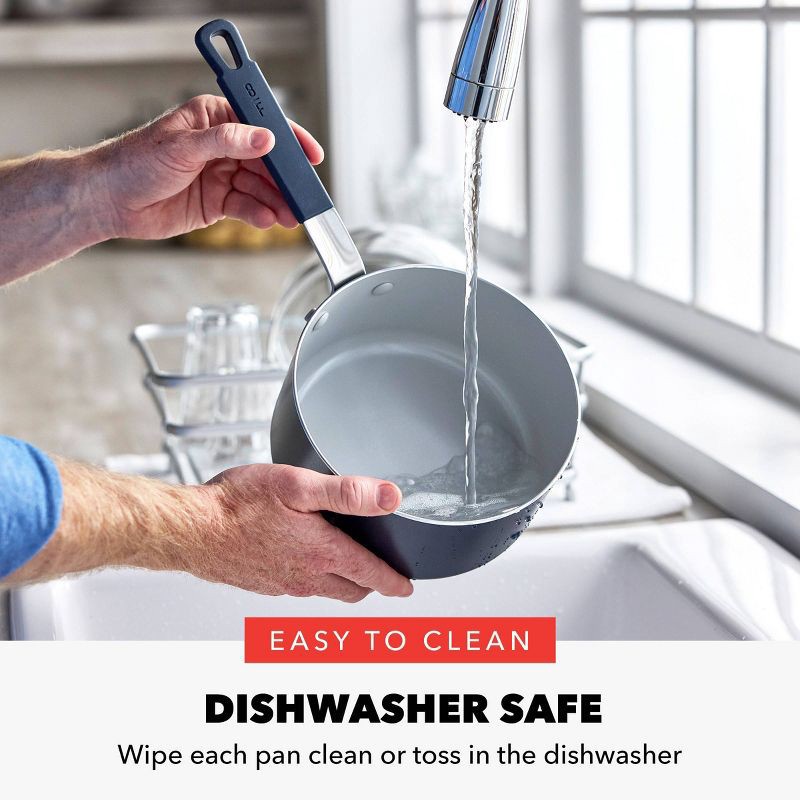 slide 10 of 11, Bobby Flay 2.54qt Ceramic Nonstick Aluminum Sauce Pan with Lid Oxford Blue: Dishwasher-Safe, Lifetime Warranty, 2.54 qt