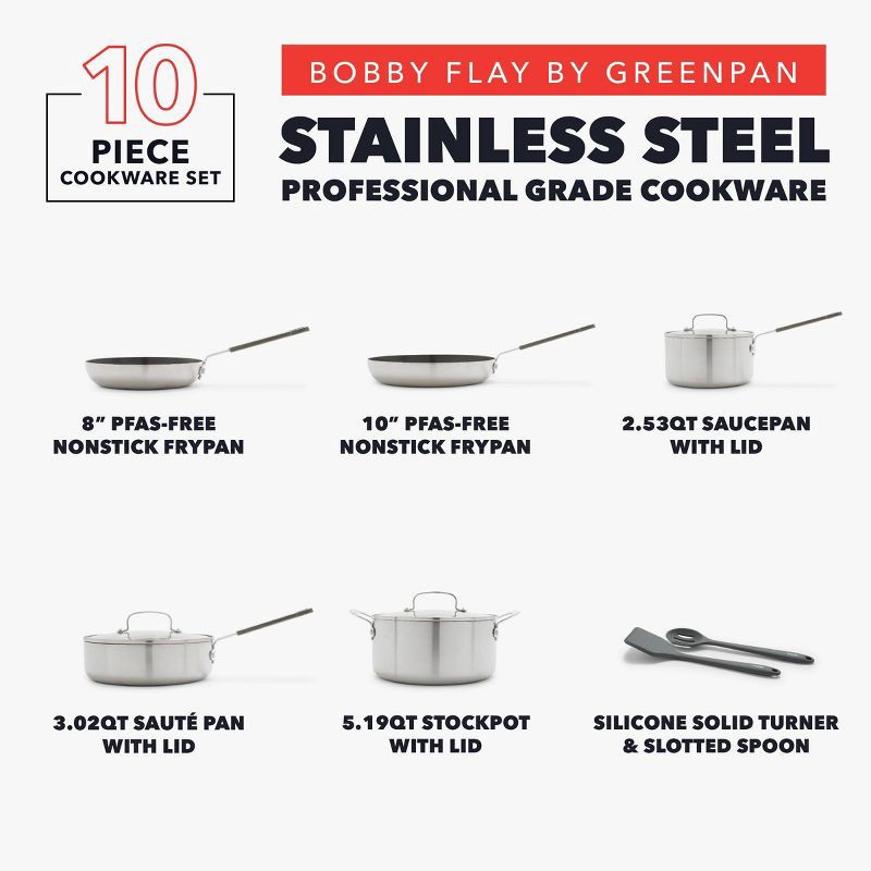 slide 5 of 12, Bobby Flay 10pc Stainless Steel Cookware Set, 10 ct