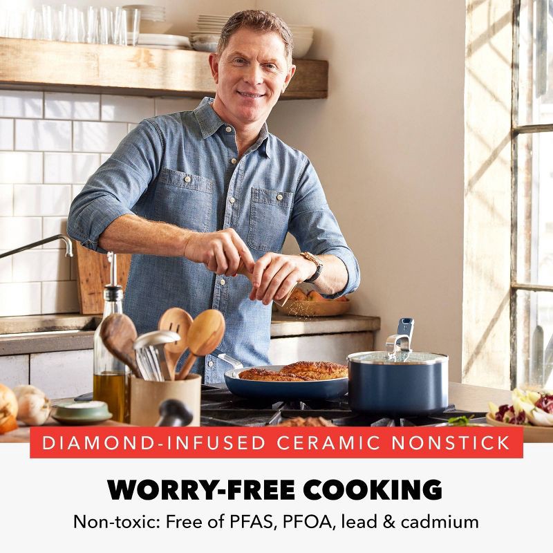 slide 2 of 11, Bobby Flay 2pk (8" and 10") Ceramic Nonstick Aluminum Fry Pan Set Oxford Blue: Lifetime Warranty, Dishwasher-Safe Cookware, 2 ct