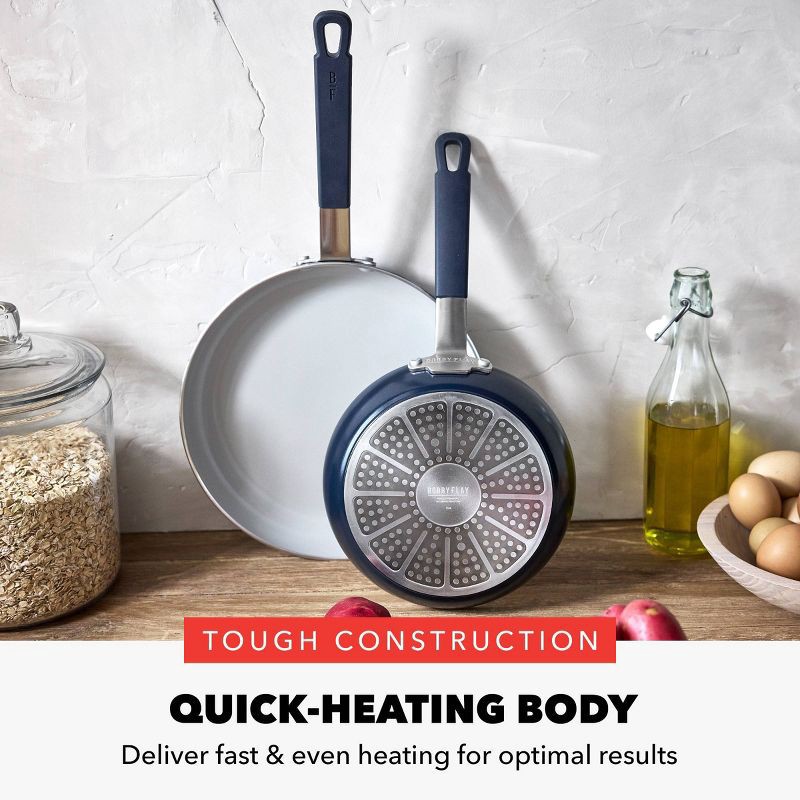 slide 3 of 11, Bobby Flay 2pk (8" and 10") Ceramic Nonstick Aluminum Fry Pan Set Oxford Blue: Lifetime Warranty, Dishwasher-Safe Cookware, 2 ct