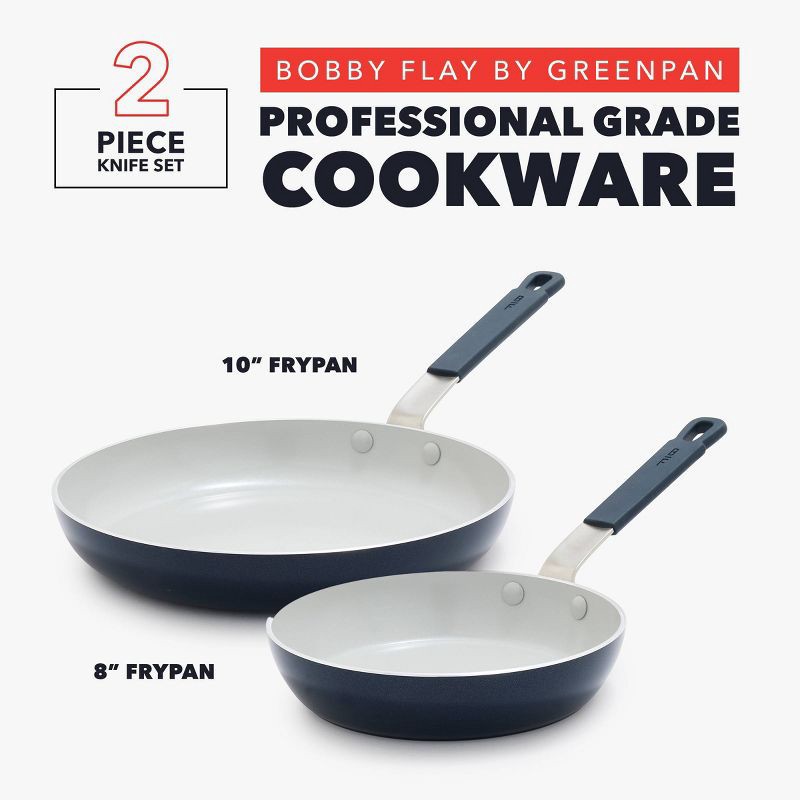 slide 5 of 11, Bobby Flay 2pk (8" and 10") Ceramic Nonstick Aluminum Fry Pan Set Oxford Blue: Lifetime Warranty, Dishwasher-Safe Cookware, 2 ct