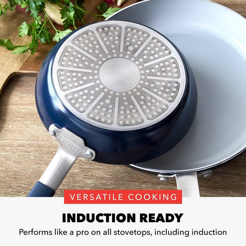 slide 9 of 11, Bobby Flay 2pk (8" and 10") Ceramic Nonstick Aluminum Fry Pan Set Oxford Blue: Lifetime Warranty, Dishwasher-Safe Cookware, 2 ct